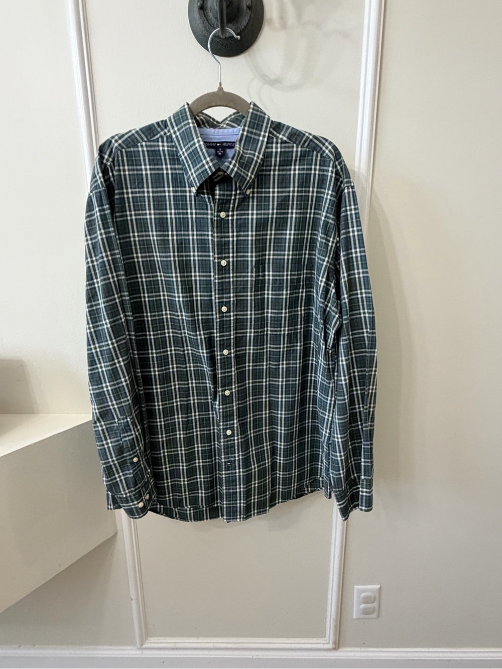 Tommy Hilfiger Dark Teal and White Plaid Button-Down Shirt - Picture 8 of 8